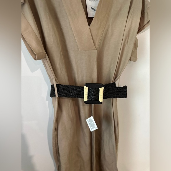 Zara oversized Beige linen belted V-Neck Dress size small new with tags - Picture 13 of 13